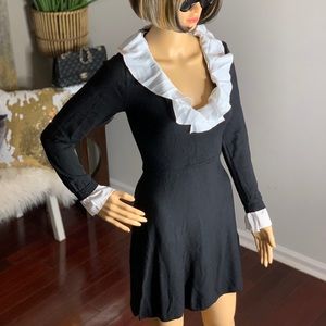 Black and White Ruffle Long Sleeve Dress